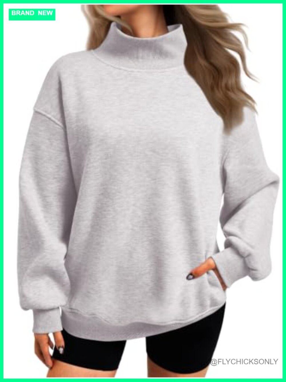 Oversized Mock Neck Sweatshirt Cotton Fleece Pullover Womens